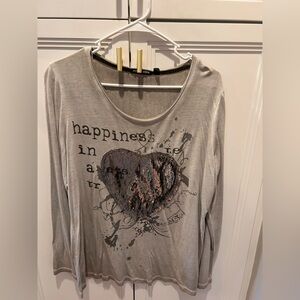 Zara Gray Long Sleeve Top with Sequin Heart